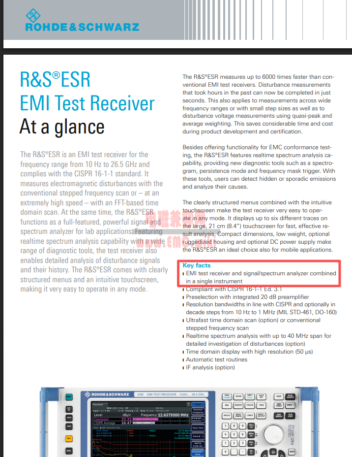 Rohde & Schwarz ESR 系列接收机是否有带频谱分析功能？