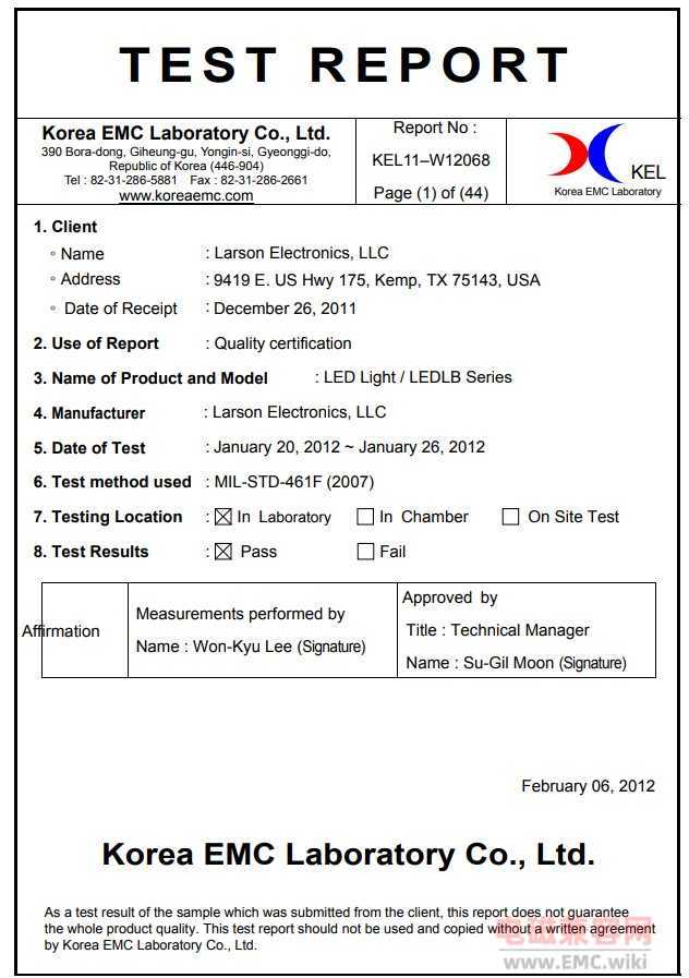 Korea MIL-STD-461F test report